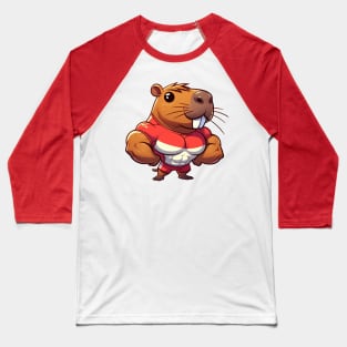 Cute Muscular Capybara Illustration Baseball T-Shirt